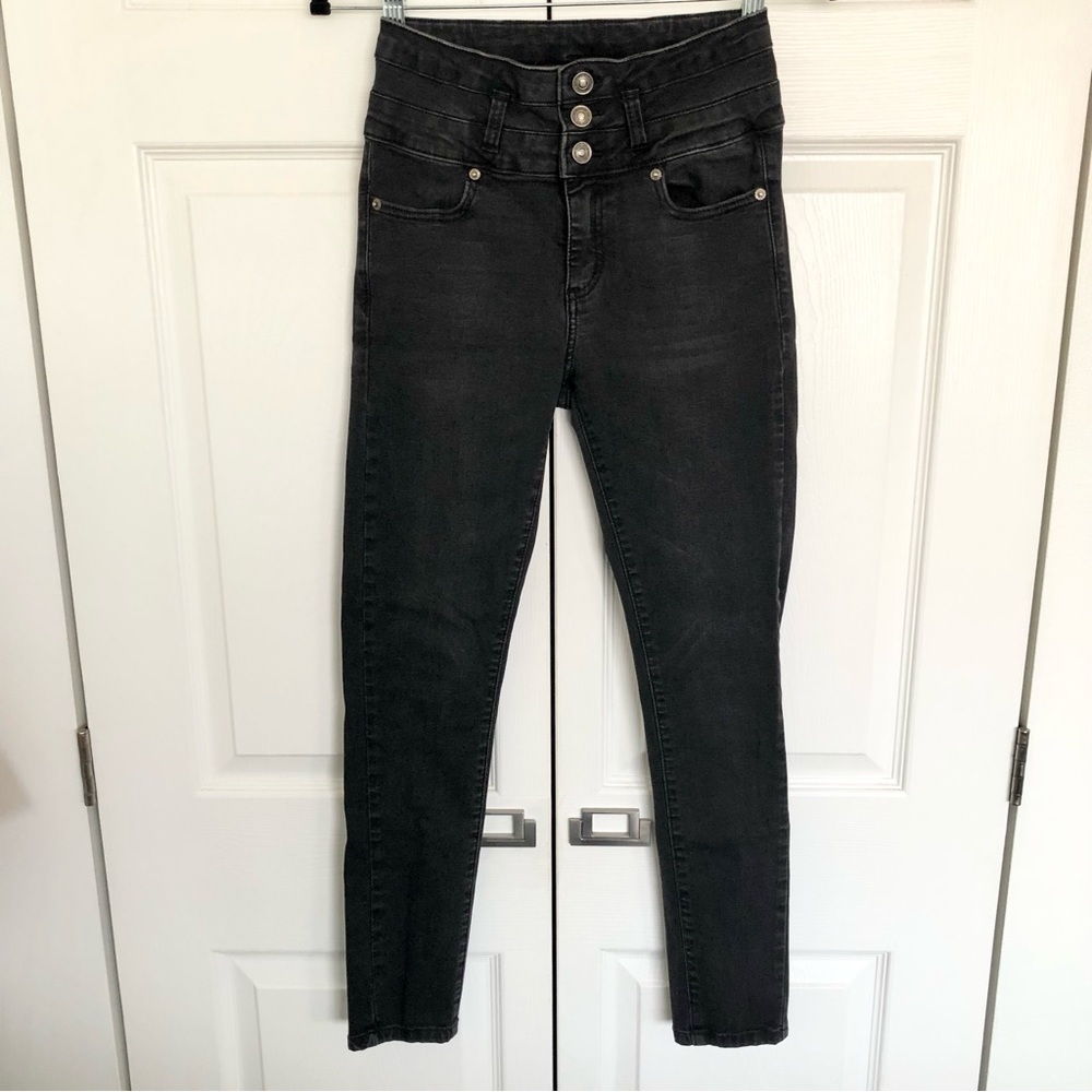 Acid Wash Black High Rise Stretch Skinny Jeans Size 3